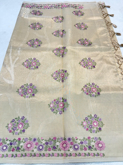 Lemon Yellow Tissue Kota Designer Embroidery Premium Banarasi Saree