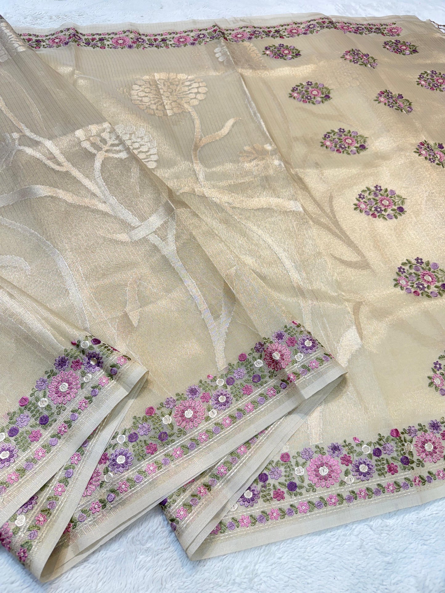 Lemon Yellow Tissue Kota Designer Embroidery Premium Banarasi Saree