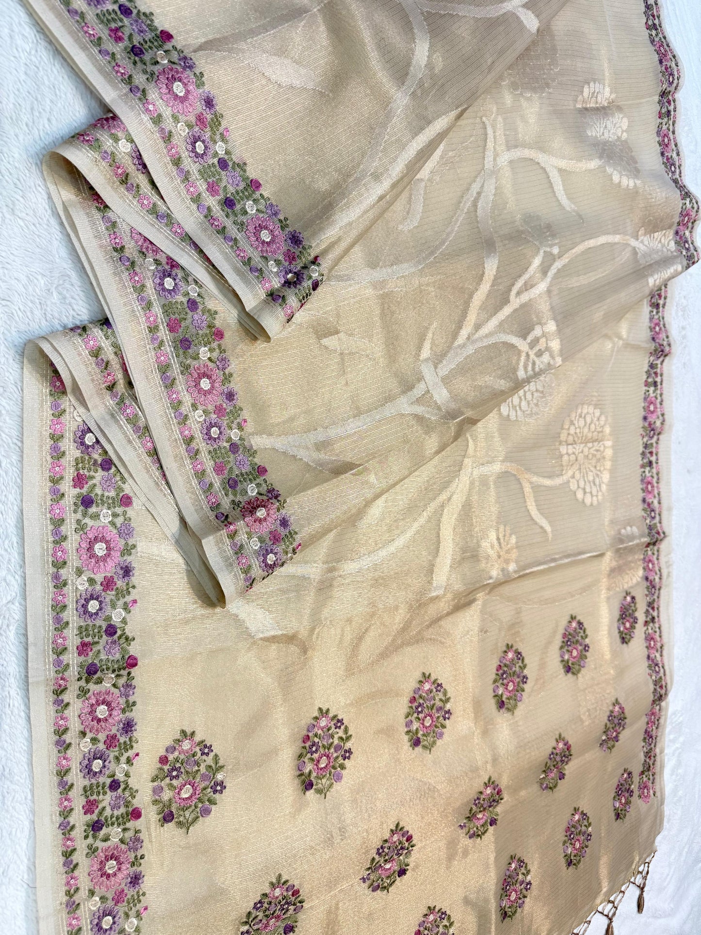 Lemon Yellow Tissue Kota Designer Embroidery Premium Banarasi Saree