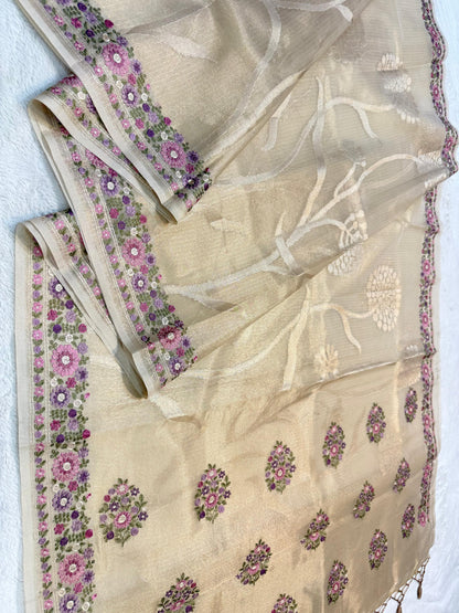 Lemon Yellow Tissue Kota Designer Embroidery Premium Banarasi Saree