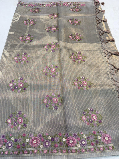 Tissue Kota Designer Embroidery Premium Banarasi Saree