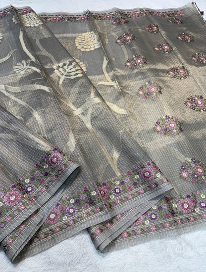 Tissue Kota Designer Embroidery Premium Banarasi Saree