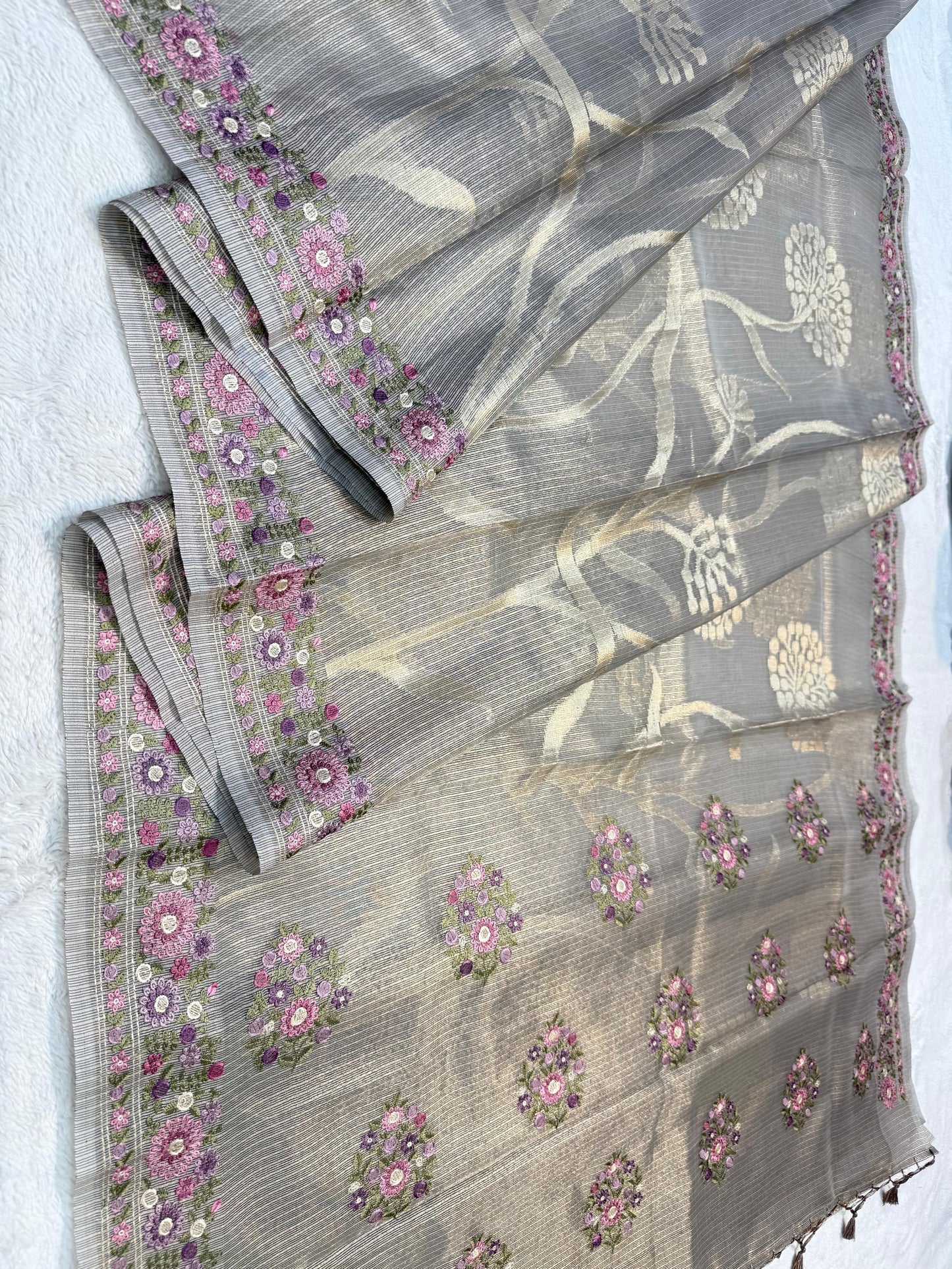 Tissue Kota Designer Embroidery Premium Banarasi Saree