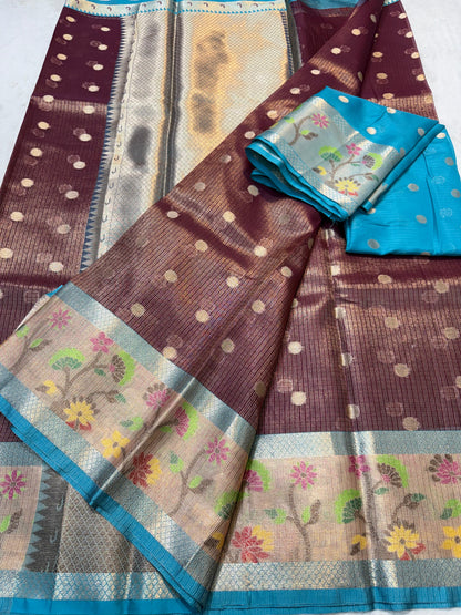 Wine Tissue Kota Designer Embroidery Premium Banarasi Saree