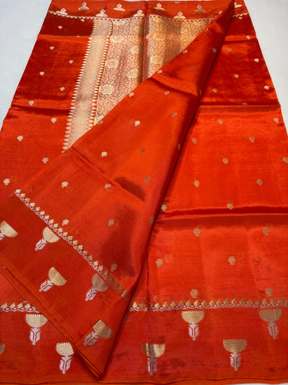 Orange Viscose Silk Premium Banarasi Saree