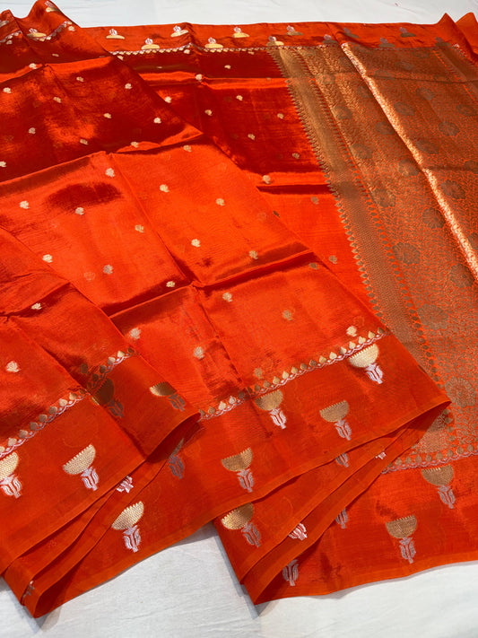 Orange Viscose Silk Premium Banarasi Saree