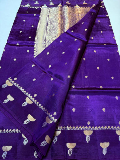 Magenta Blue  Viscose Silk Premium Banarasi Saree
