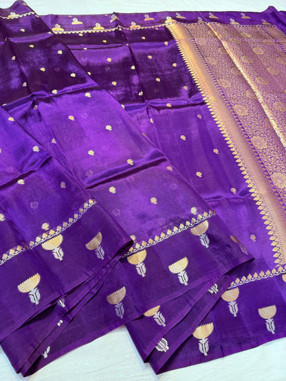 Magenta Blue  Viscose Silk Premium Banarasi Saree
