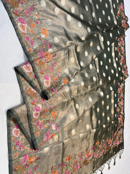 Tissue Designer Embroidery Premium Banarasi Saree