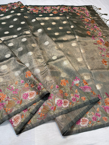 Tissue Designer Embroidery Premium Banarasi Saree