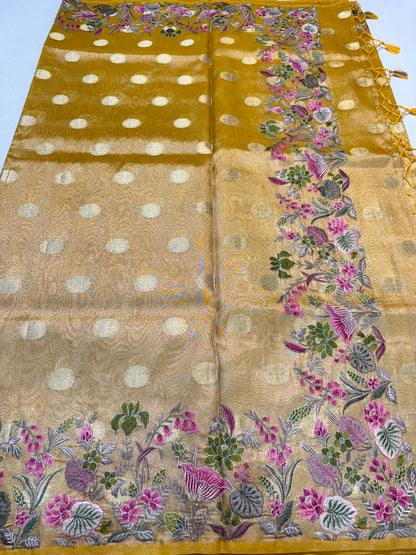 Gold Tissue Designer Embroidery Premium Banarasi Saree