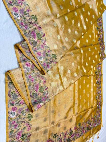 Gold Tissue Designer Embroidery Premium Banarasi Saree