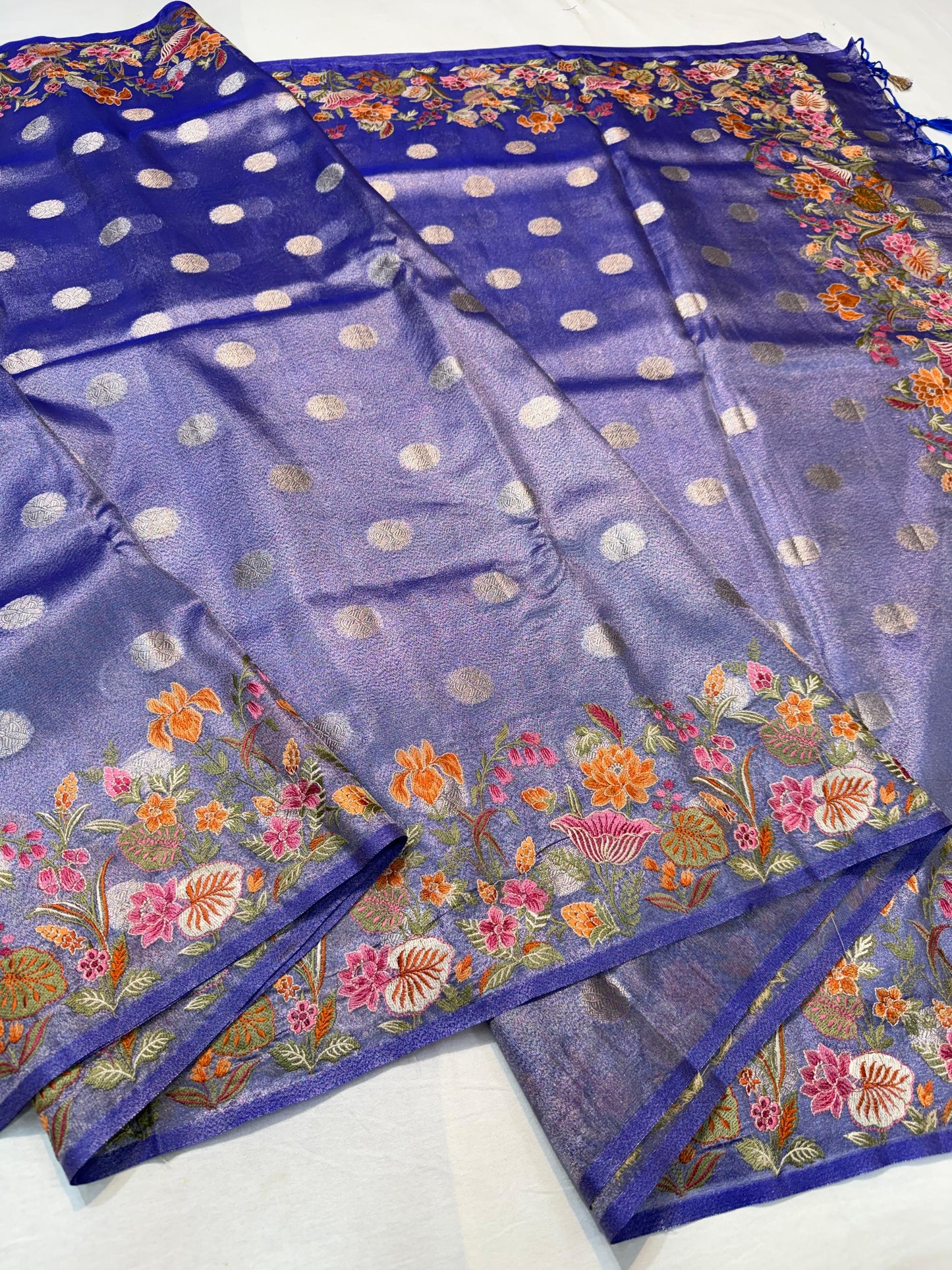 Blue Tissue Designer Embroidery Premium Banarasi Saree