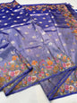Blue Tissue Designer Embroidery Premium Banarasi Saree