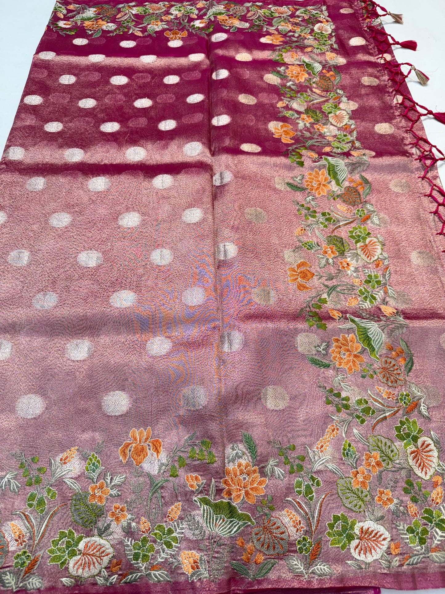 Magenta Tissue Designer Embroidery Premium Banarasi Saree