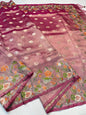 Magenta Tissue Designer Embroidery Premium Banarasi Saree