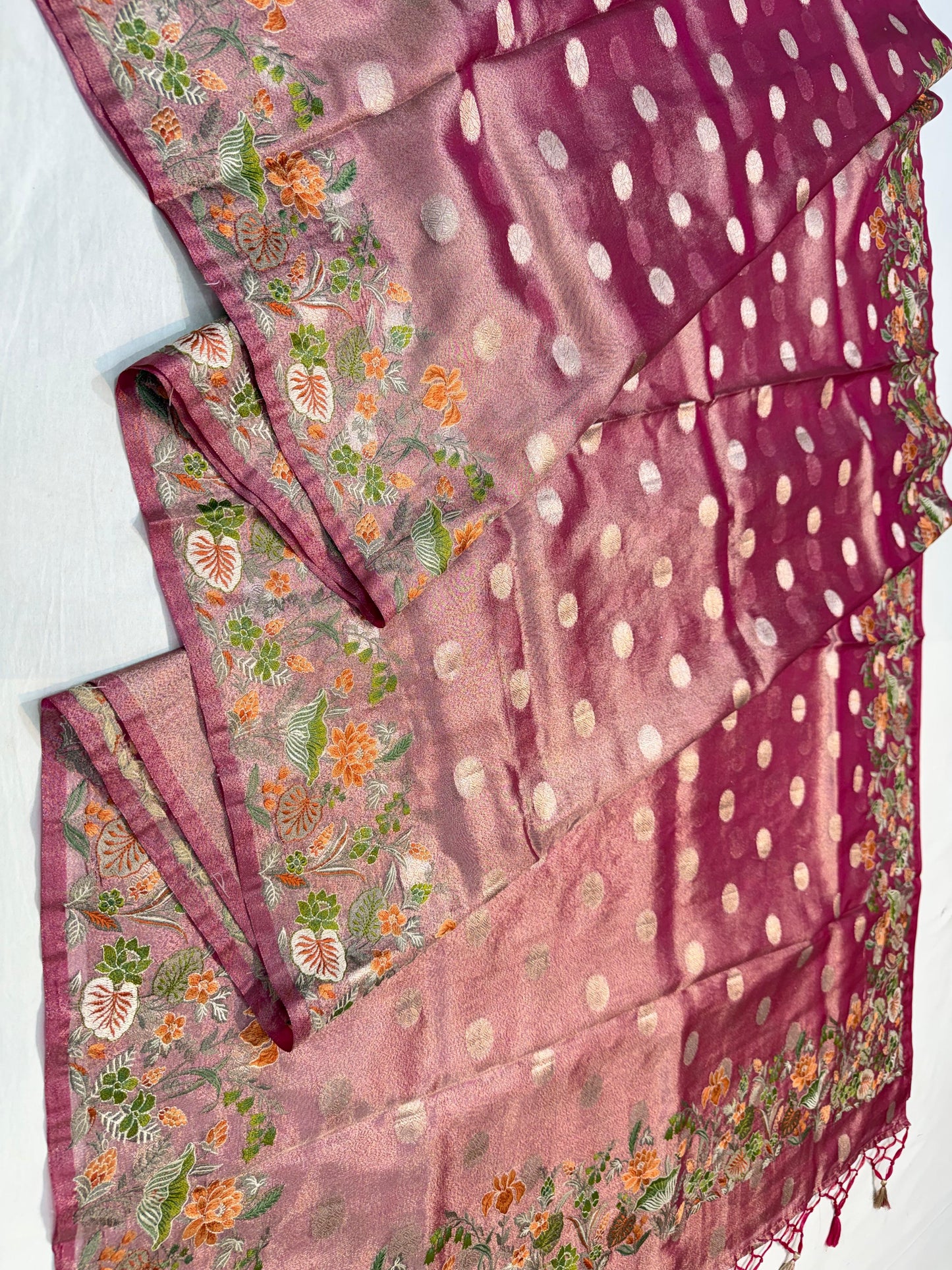 Magenta Tissue Designer Embroidery Premium Banarasi Saree