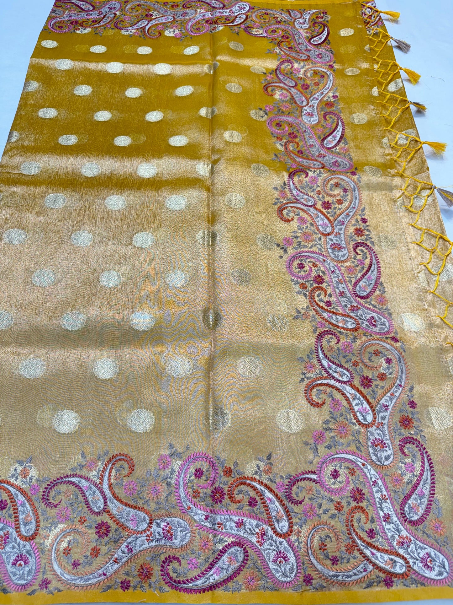 Gold Tissue Designer Embroidery Premium Banarasi Saree