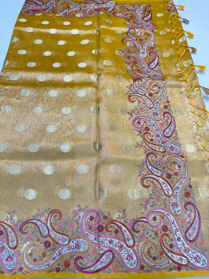 Gold Tissue Designer Embroidery Premium Banarasi Saree