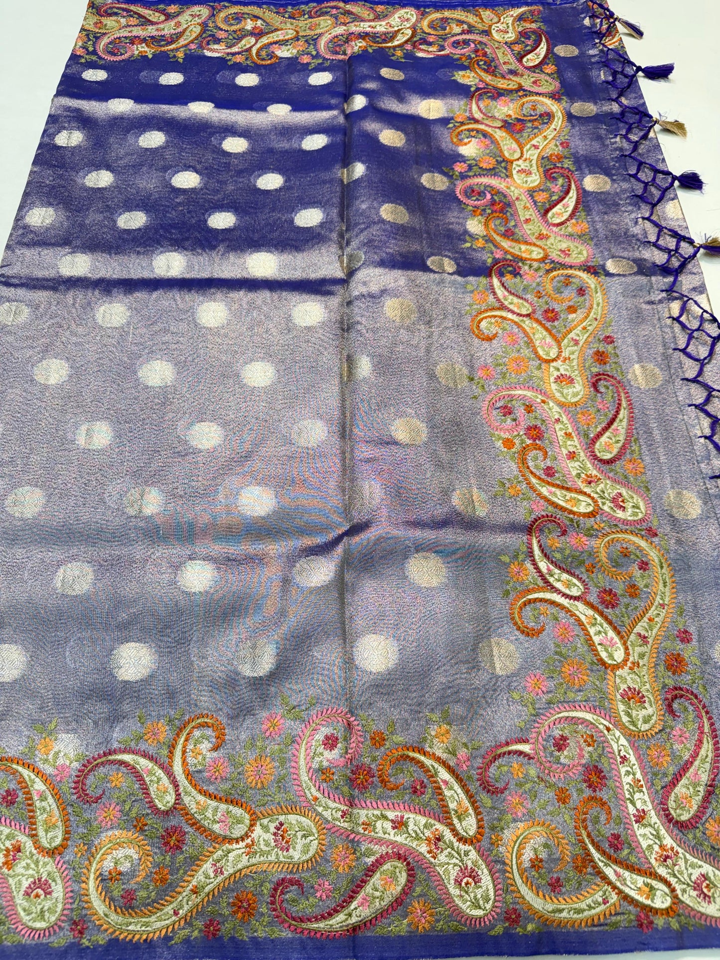 Blue Tissue Designer Embroidery Premium Banarasi Saree