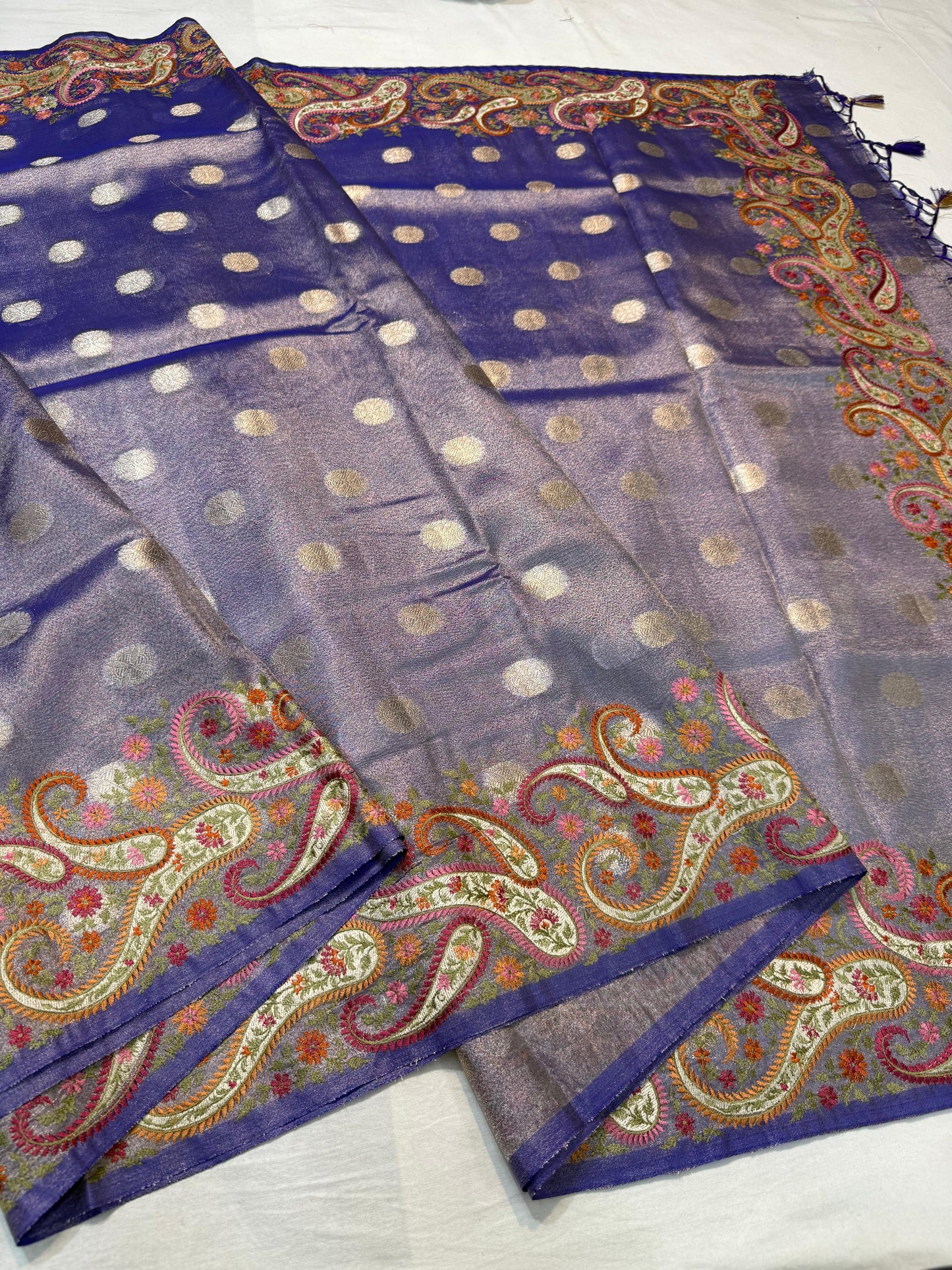 Blue Tissue Designer Embroidery Premium Banarasi Saree