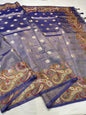 Blue Tissue Designer Embroidery Premium Banarasi Saree