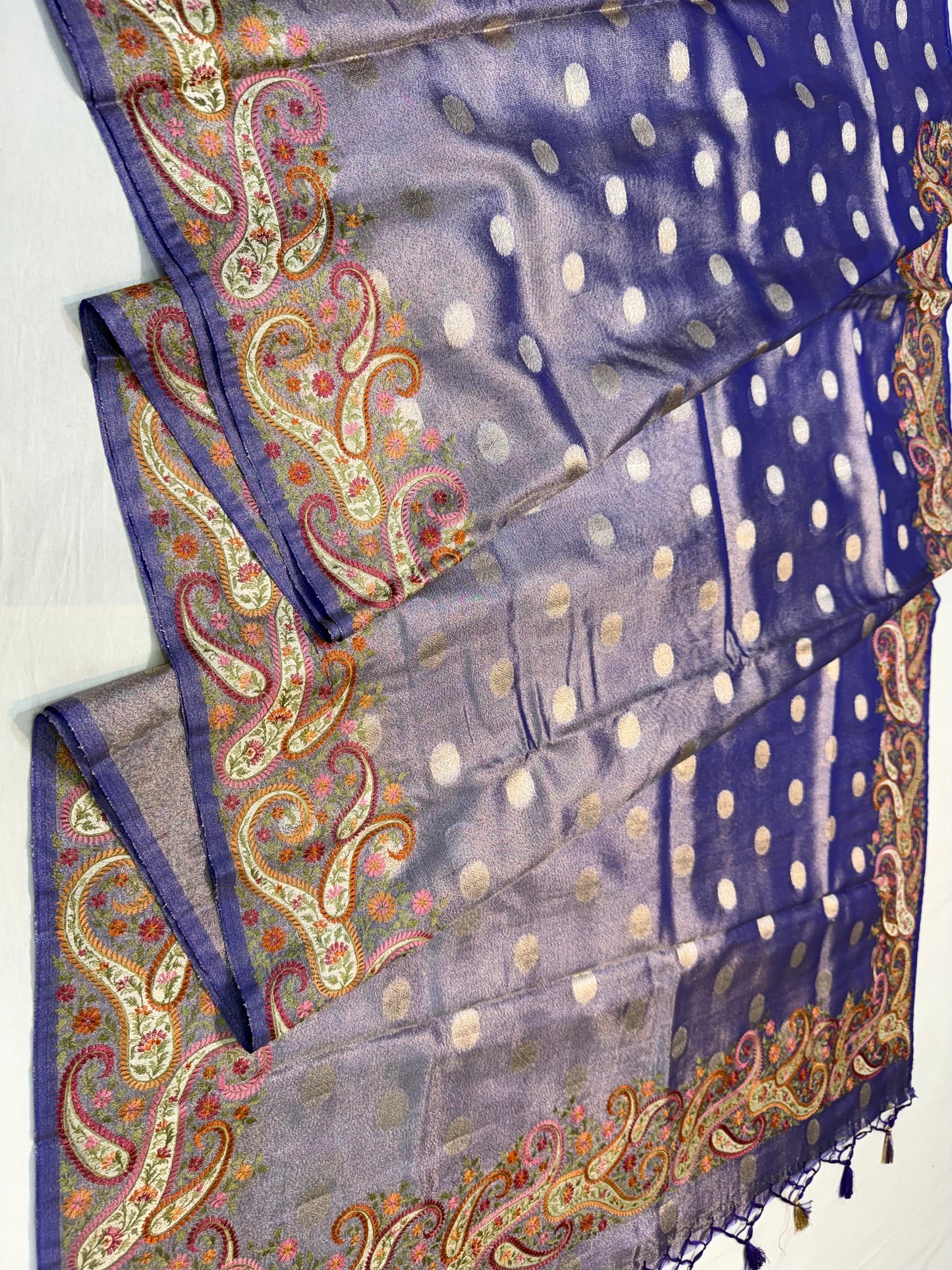 Blue Tissue Designer Embroidery Premium Banarasi Saree