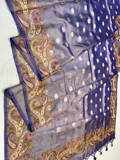 Blue Tissue Designer Embroidery Premium Banarasi Saree