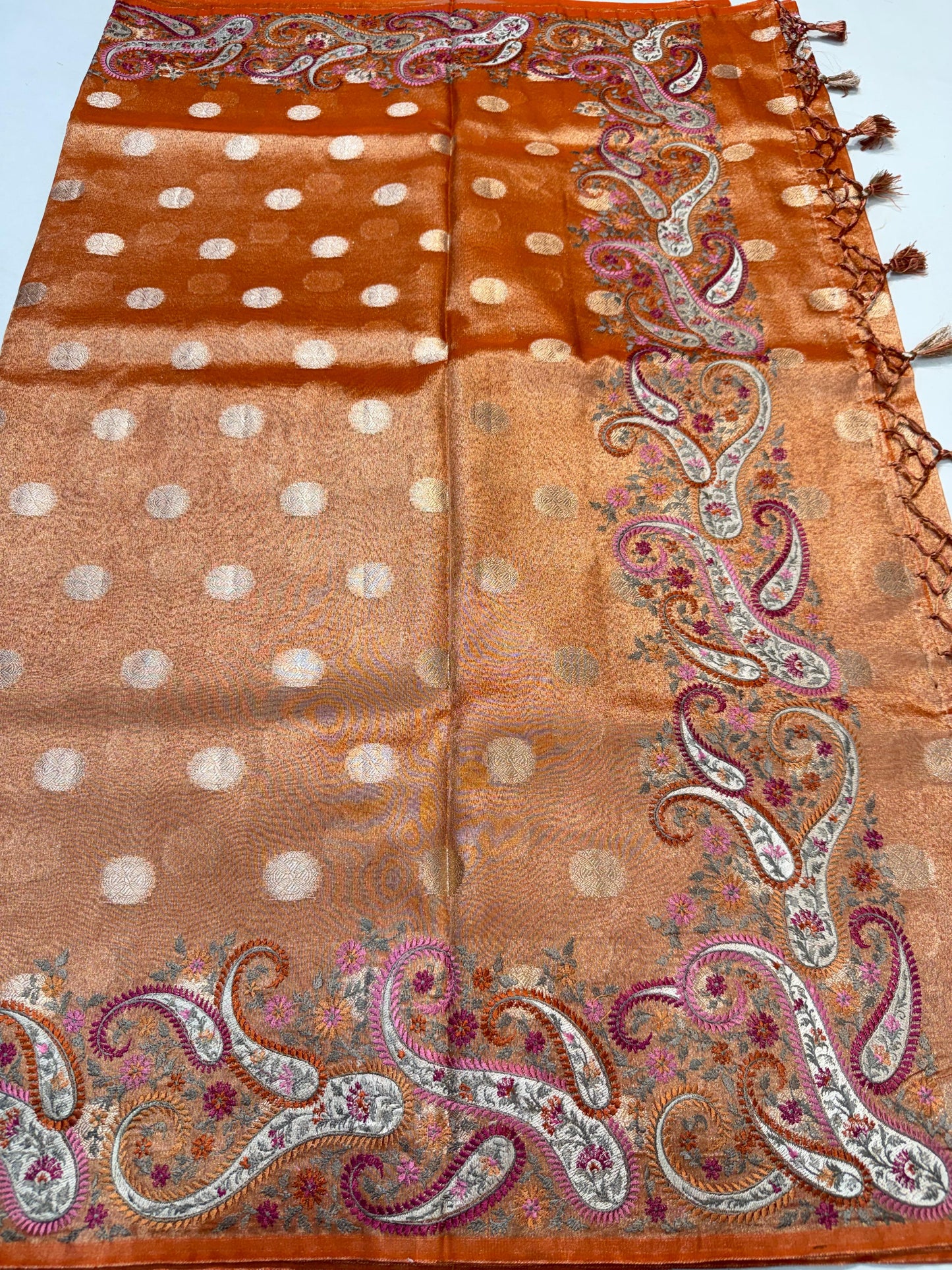 Orange Tissue Designer Embroidery Premium Banarasi Saree