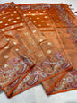 Orange Tissue Designer Embroidery Premium Banarasi Saree