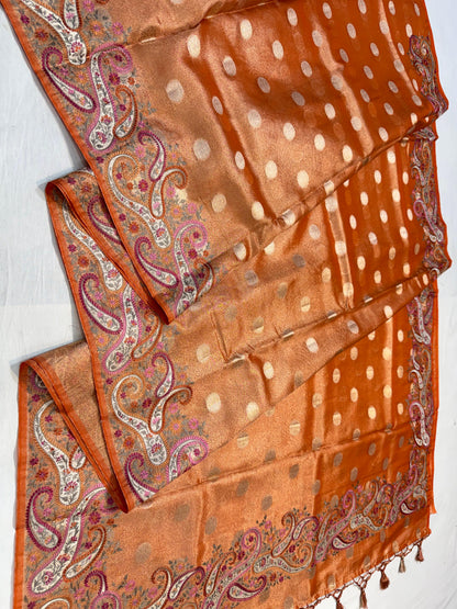 Orange Tissue Designer Embroidery Premium Banarasi Saree