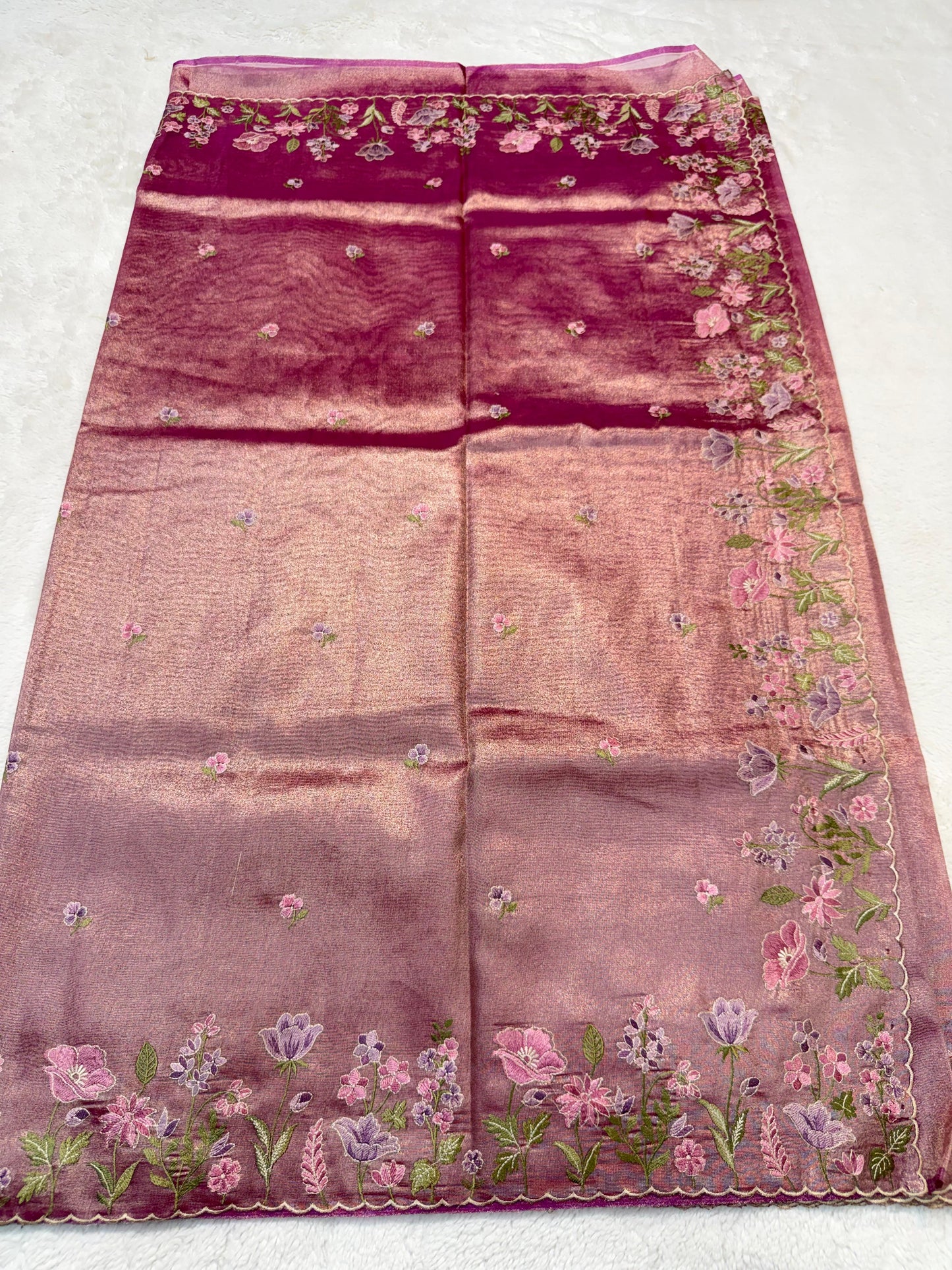 Magenta Tissue Cutwork Designer Embroidery Premium Banarasi Saree