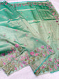 Mint Green Tissue Cutwork Designer Embroidery Premium Banarasi Saree