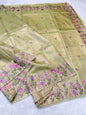 Pista Green Tissue Cutwork Designer Embroidery Premium Banarasi Saree
