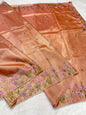 Peach Shade Tissue Cutwork Designer Embroidery Premium Banarasi Saree