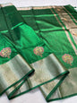 Green Tissue Cutwork Designer Embroidery Premium Banarasi Saree