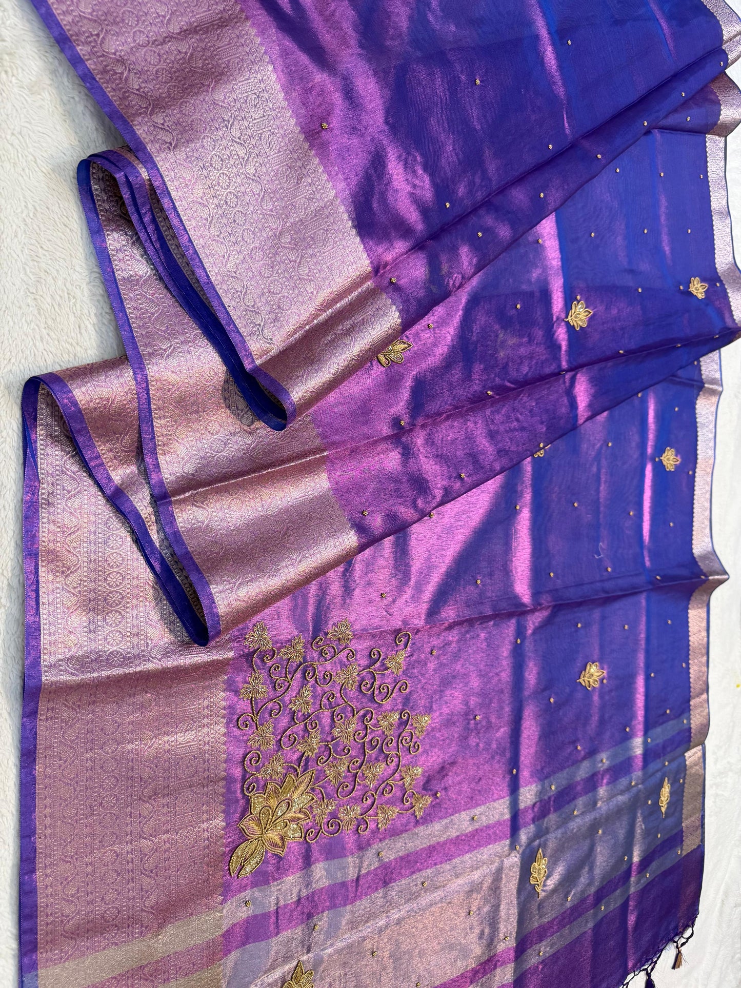 Blue Tissue Designer Handwork Premium Banarasi Saree