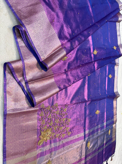 Blue Tissue Designer Handwork Premium Banarasi Saree