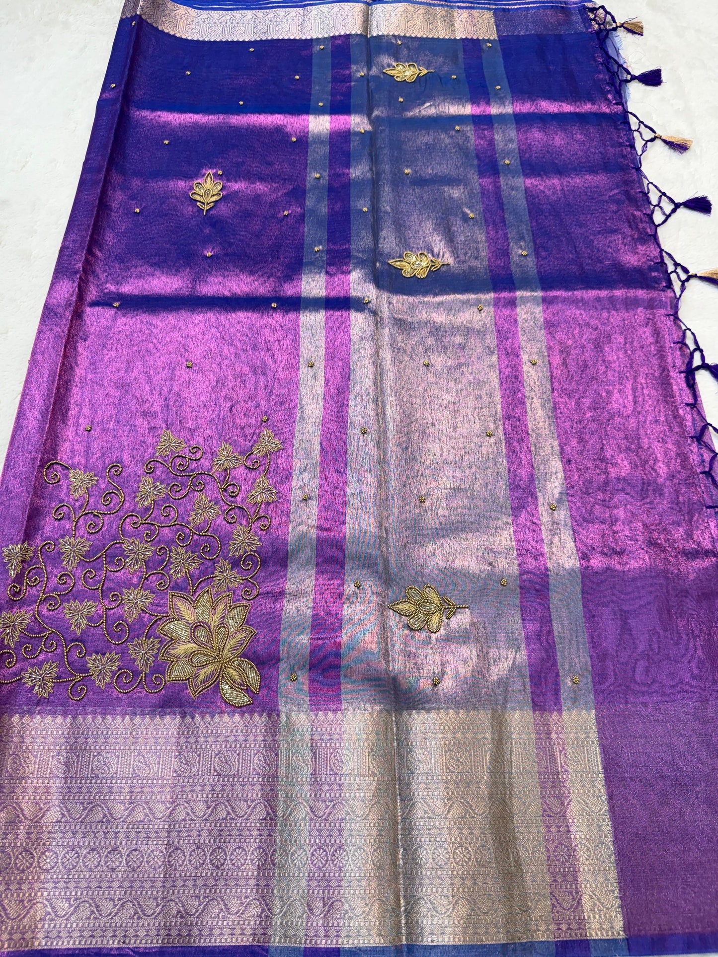 Blue Tissue Designer Handwork Premium Banarasi Saree