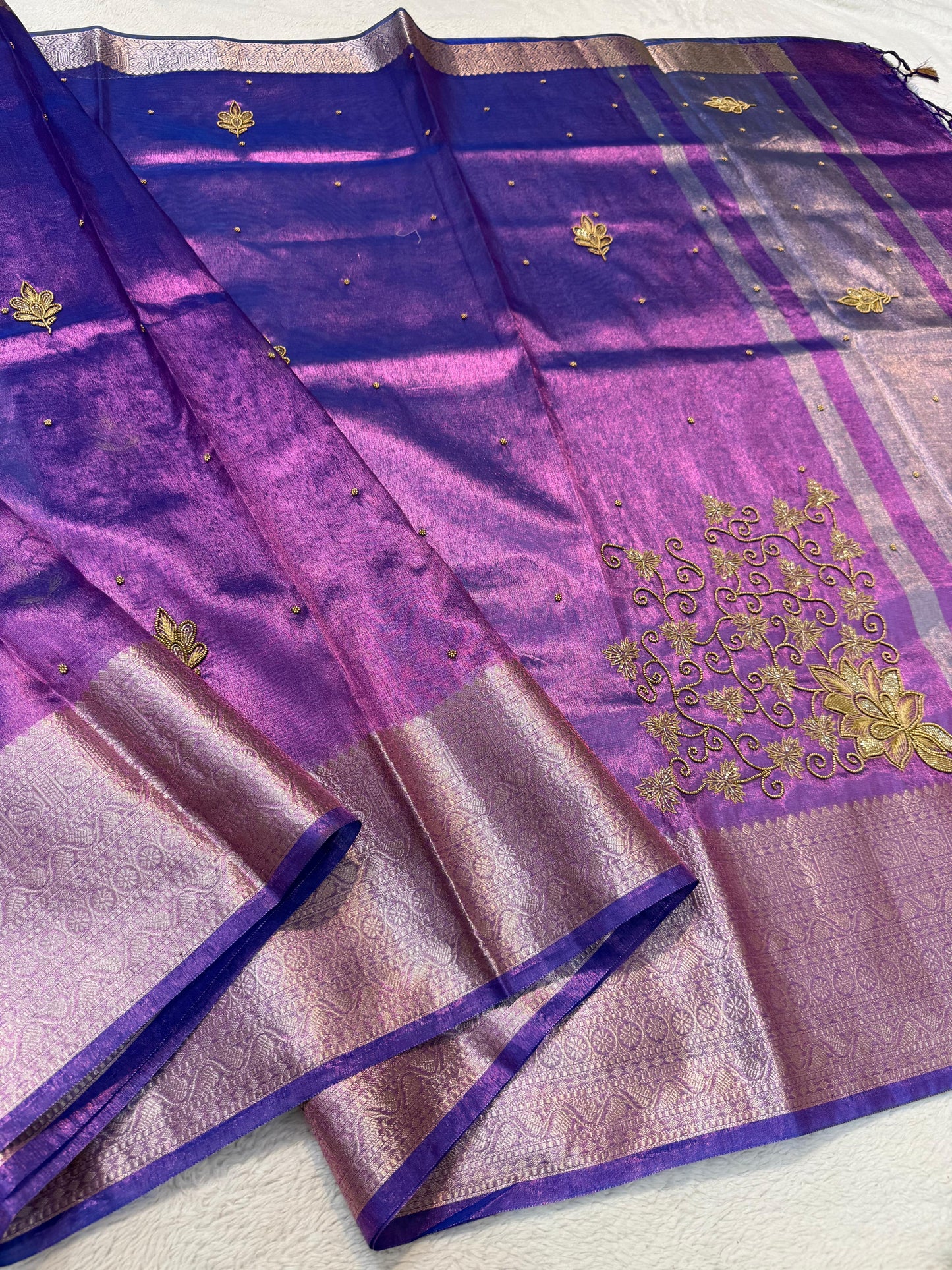 Blue Tissue Designer Handwork Premium Banarasi Saree