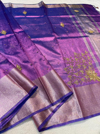 Blue Tissue Designer Handwork Premium Banarasi Saree