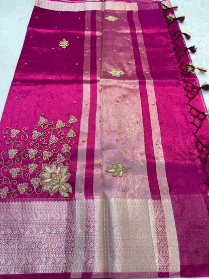 Rani Tissue Designer Handwork Premium Banarasi Saree