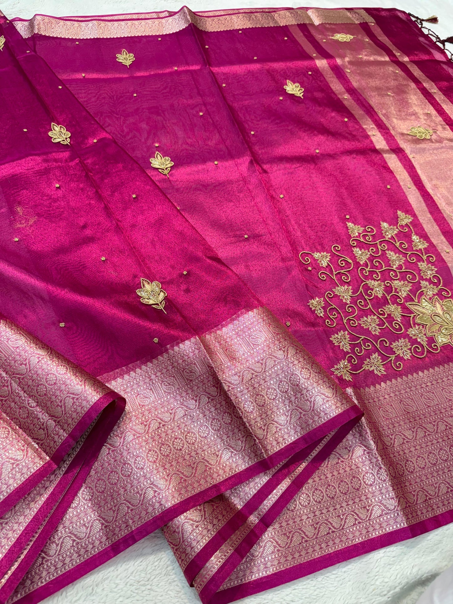 Rani Tissue Designer Handwork Premium Banarasi Saree