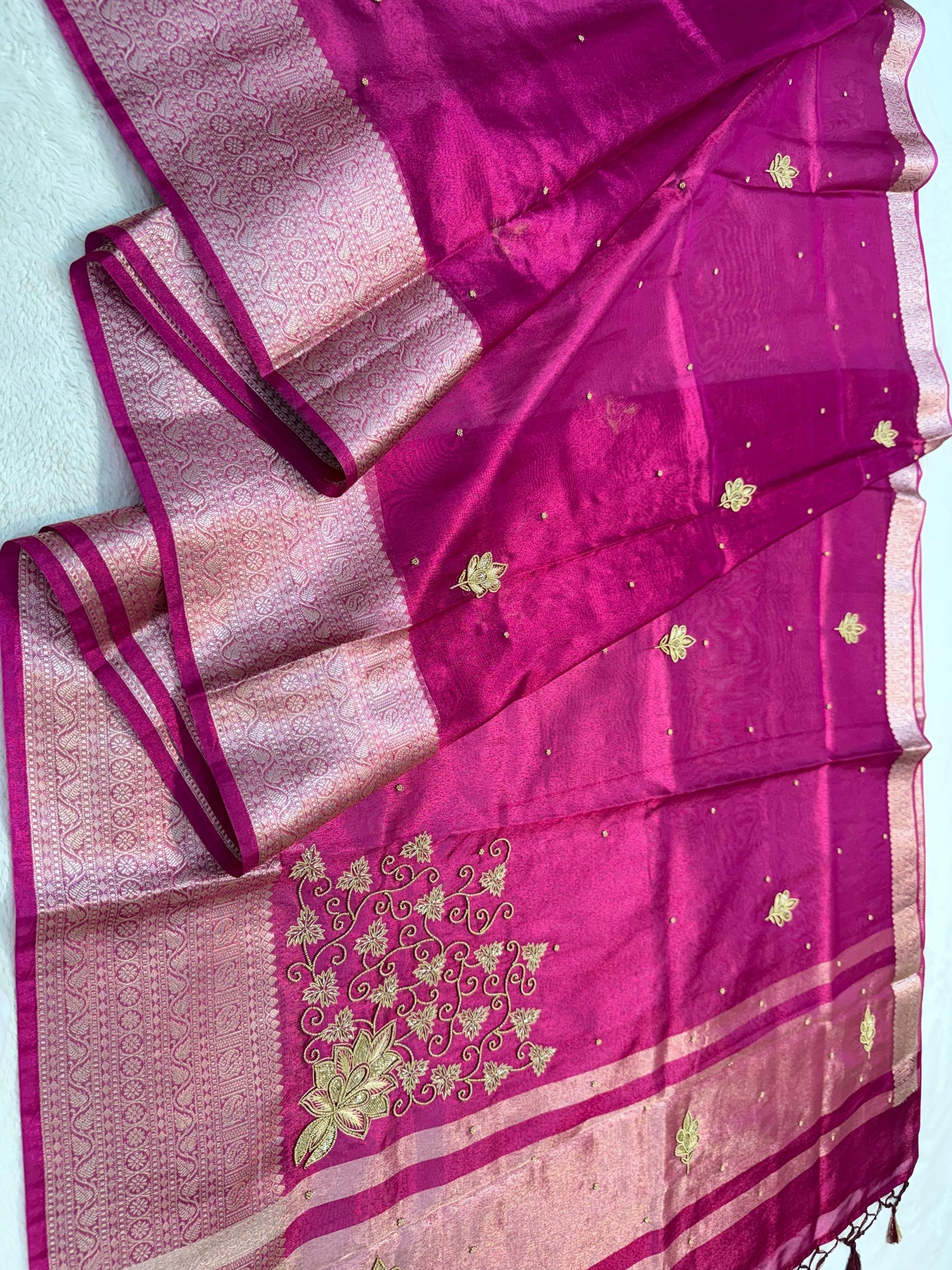Rani Tissue Designer Handwork Premium Banarasi Saree