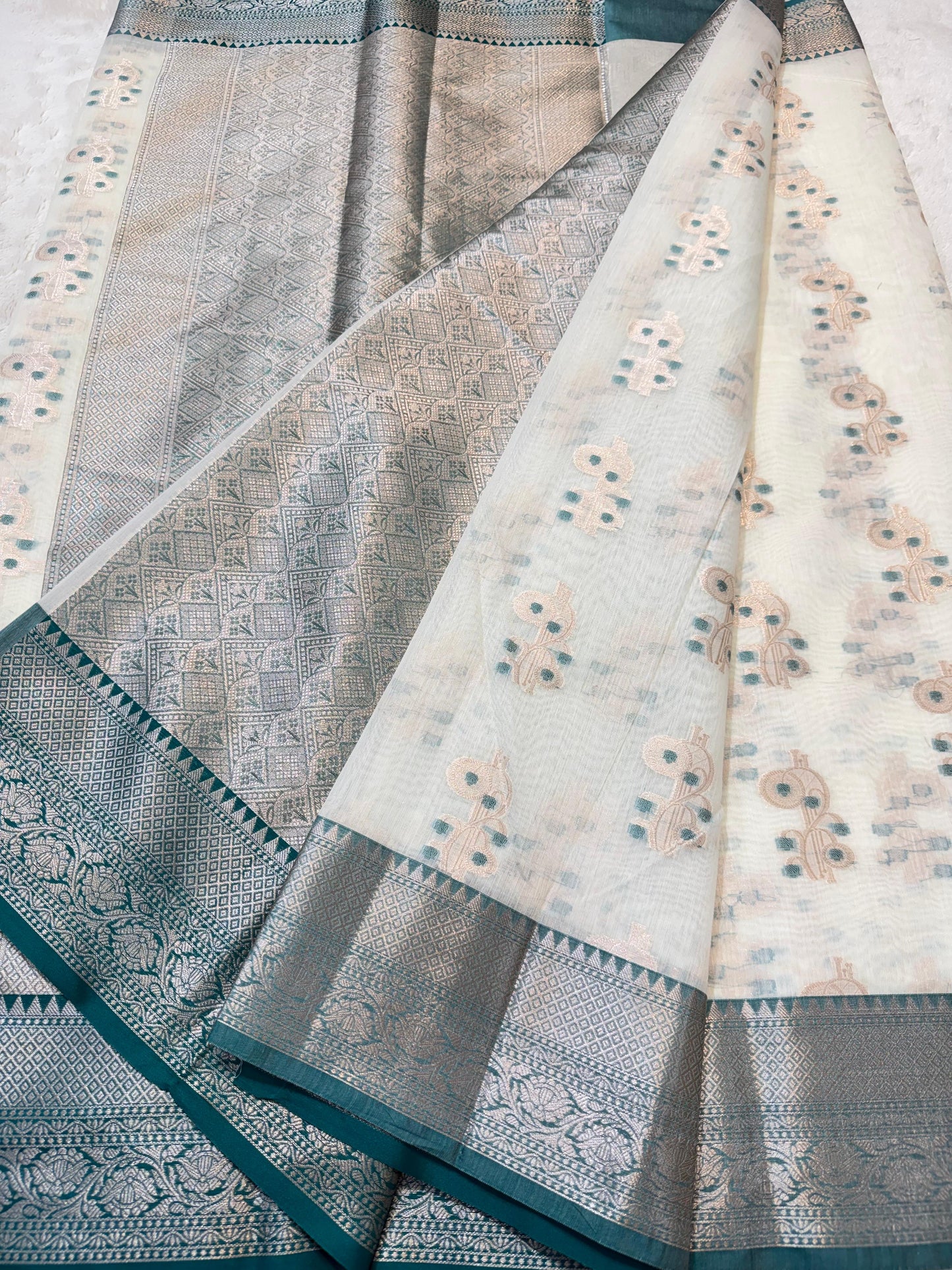 Rama Green Cotton Silk Mina Premium Banarasi Saree