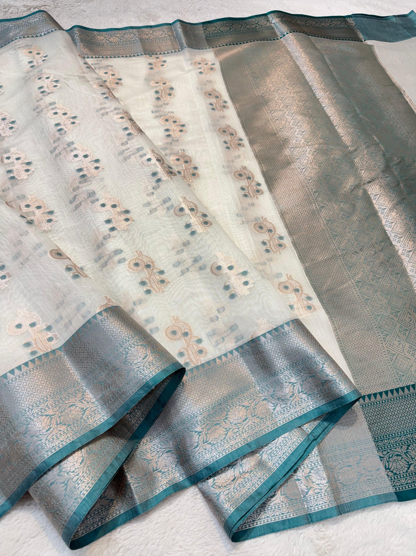 Rama Green Cotton Silk Mina Premium Banarasi Saree