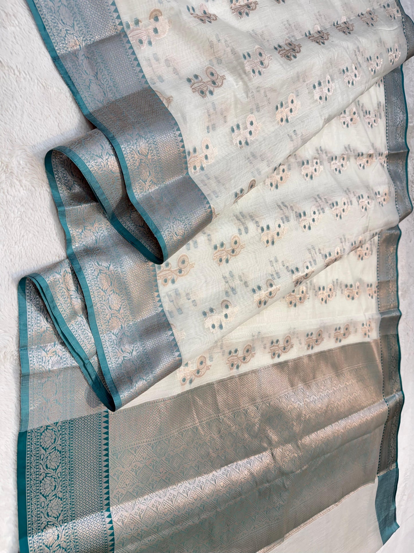 Rama Green Cotton Silk Mina Premium Banarasi Saree