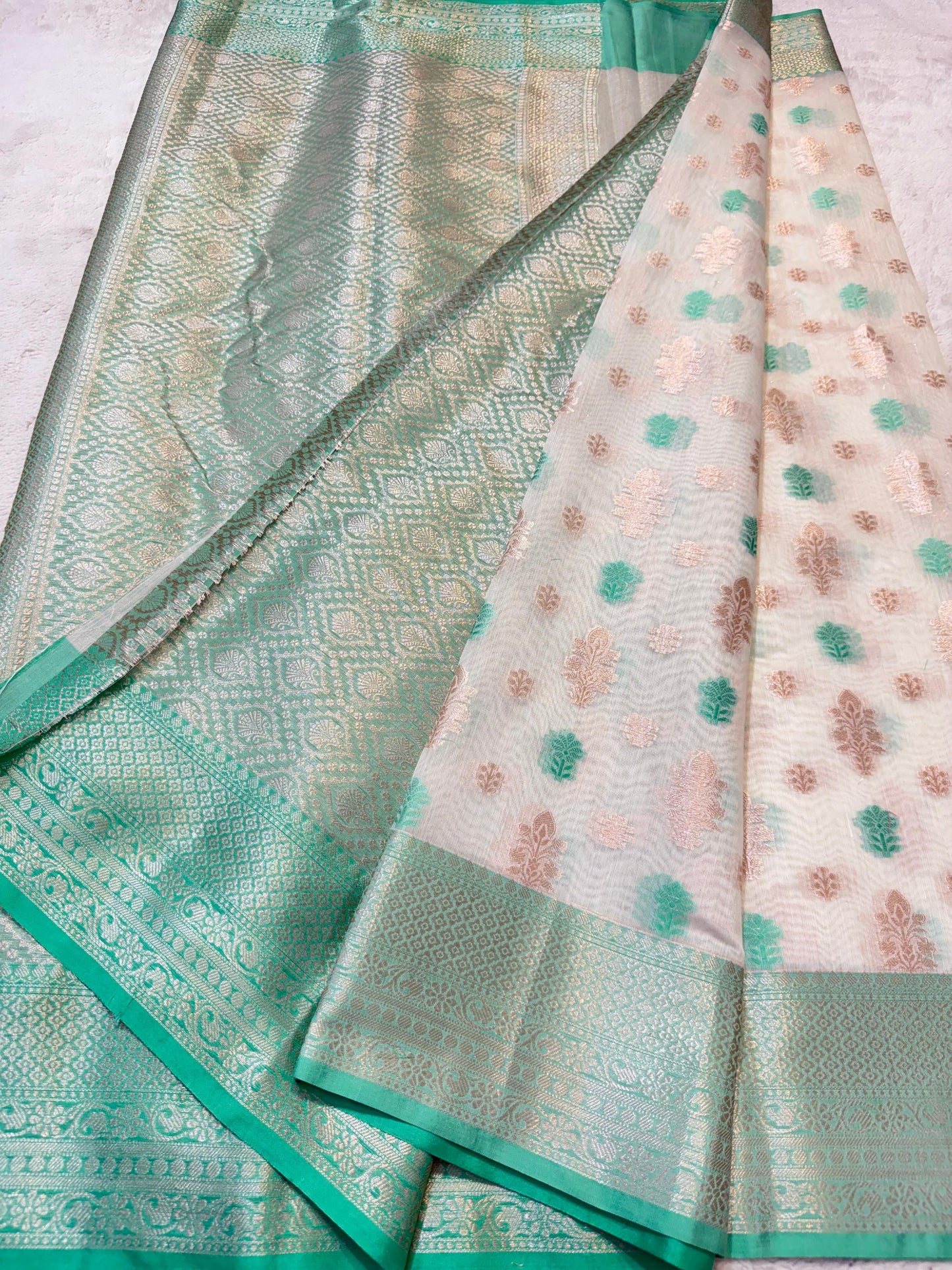 Green Cotton Silk Mina Premium Banarasi Saree
