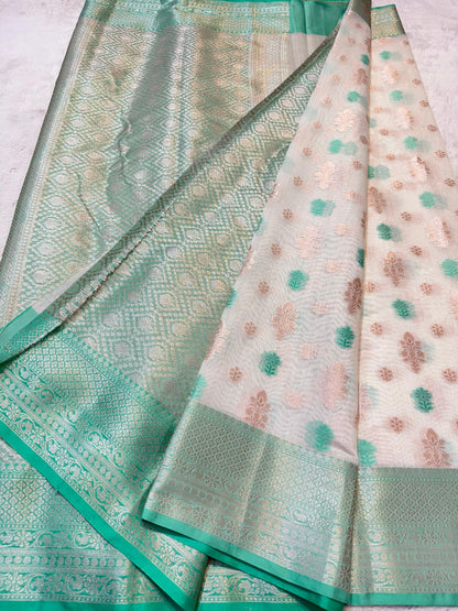 Green Cotton Silk Mina Premium Banarasi Saree