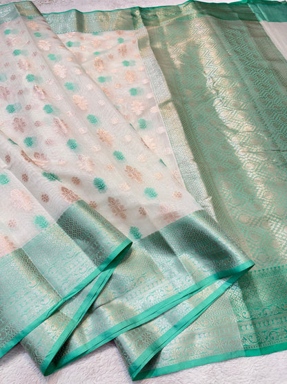 Green Cotton Silk Mina Premium Banarasi Saree